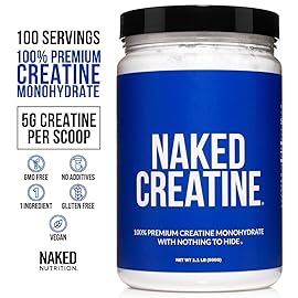 NAKED Pure Micronized Creatine Monohydrate Powder - Unflavored, 500g, 1.1lb Bulk - Vegan, Non-GMO, Gluten-Free, Soy-Free, No Fillers, Supports Muscle Growth & Strength - 100 Servings