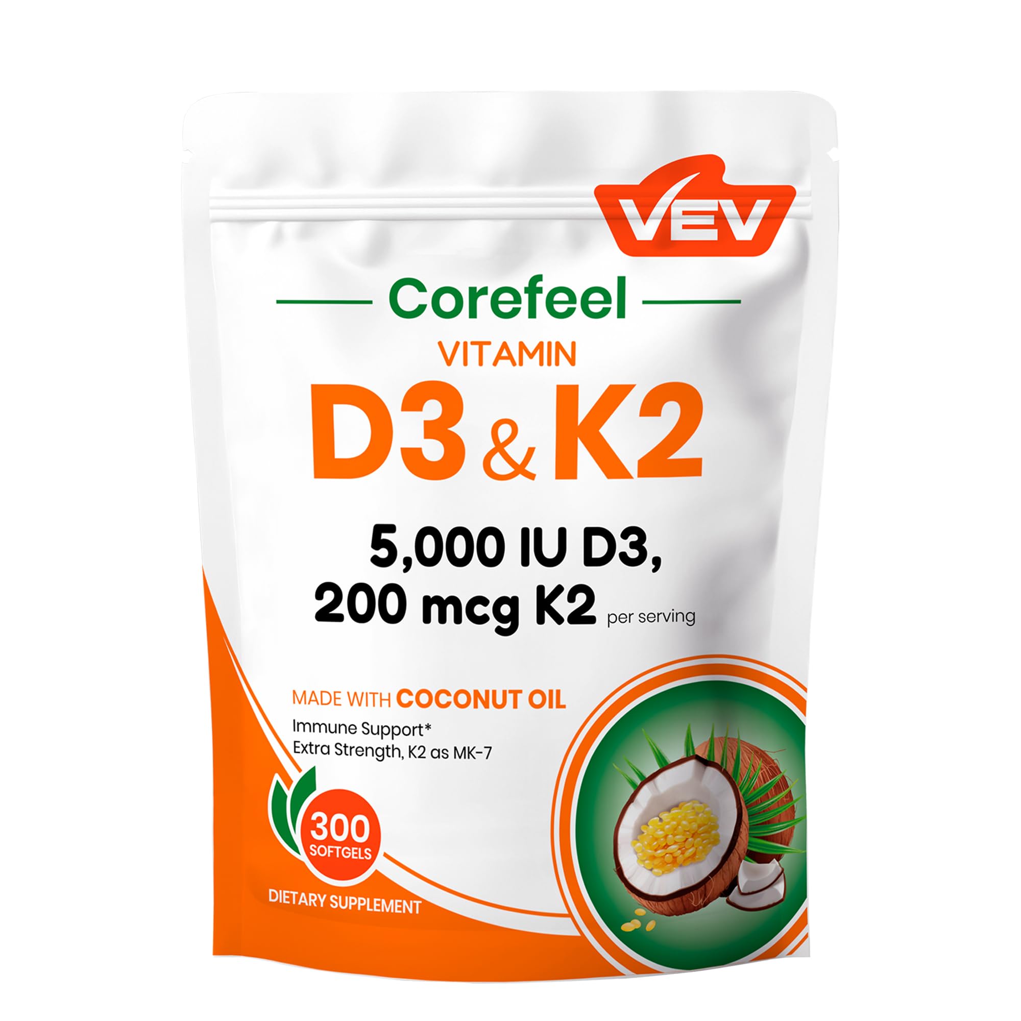 Amazon.com: VEV Corefeel Vitamin D3 K2, 5000 IU D3 100mcg K2 (MK-7