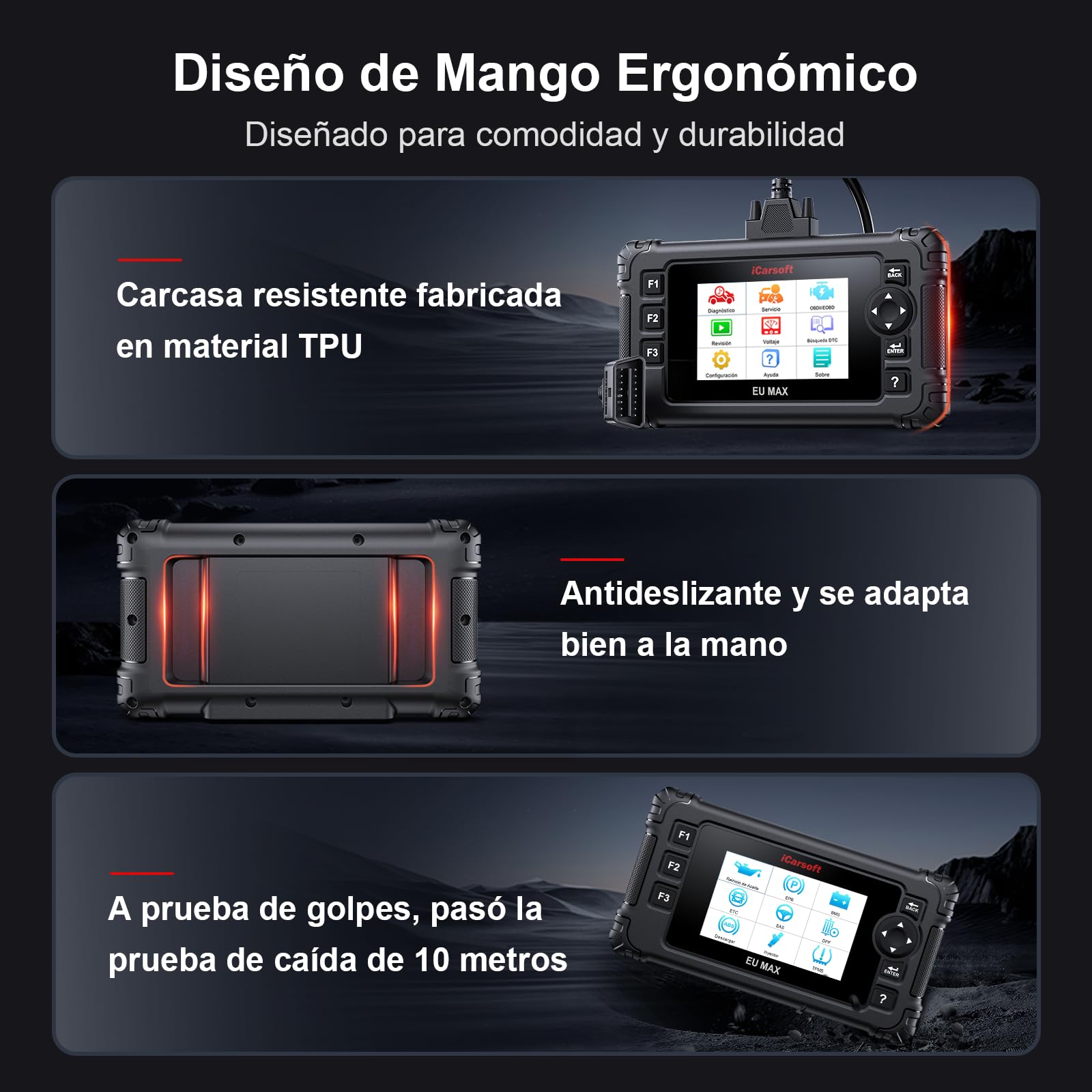 iCarsoft EU MAX OBD2 Máquina Diagnosis Coche para Marcas Europeas, Bidireccional Escáner de Todo el Sistema, 48 Funciones Reinicio, Prueba de Batería, Vin Automático, Actualizaciones de por Vida