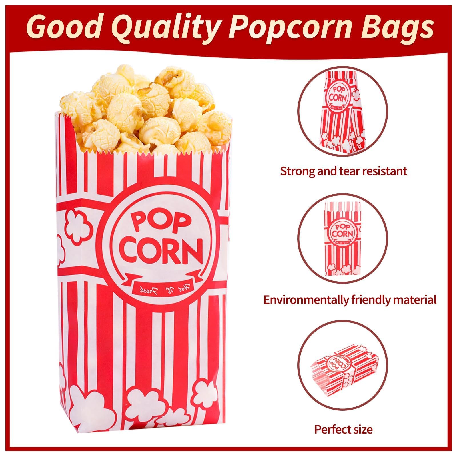 VOISEN Papier-Popcorn-Tüten, 1000 Stück, 28 ml, einzelne Portionen | Pop-Maisbeutel für Poporn-Maschine, Filmabende, Pop-Maisbeutel