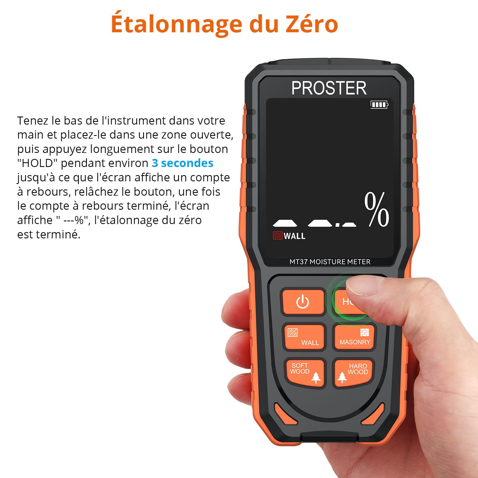 Proster Détecteur Humidité Mur Rechargeable, Testeur Humidité Bois Numérique Etalonnable Humidimetre Non Destructif avec Alarme Couleurs Sonores Écran LCD pour Plafonds Plancher Béton