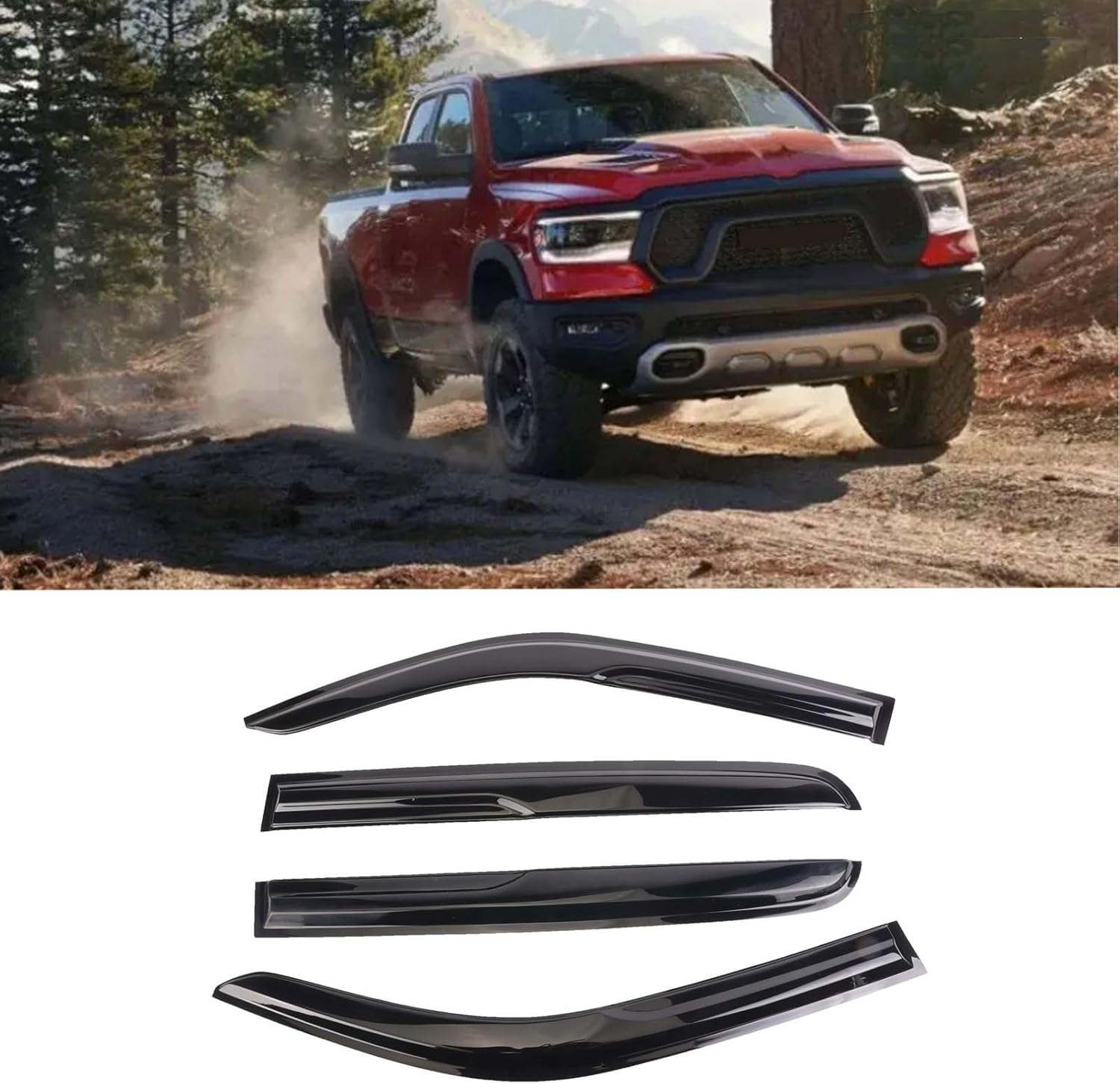 Windows Visor Tape-on Side for 2019-2022 Dodge RAM 1500 Crew Cab, Rain Guards for Trucks Window Deflectors,Vent Deflector, Window Visors for Cars, Vent Deflector 4 pcs 94806 Windows Deflector