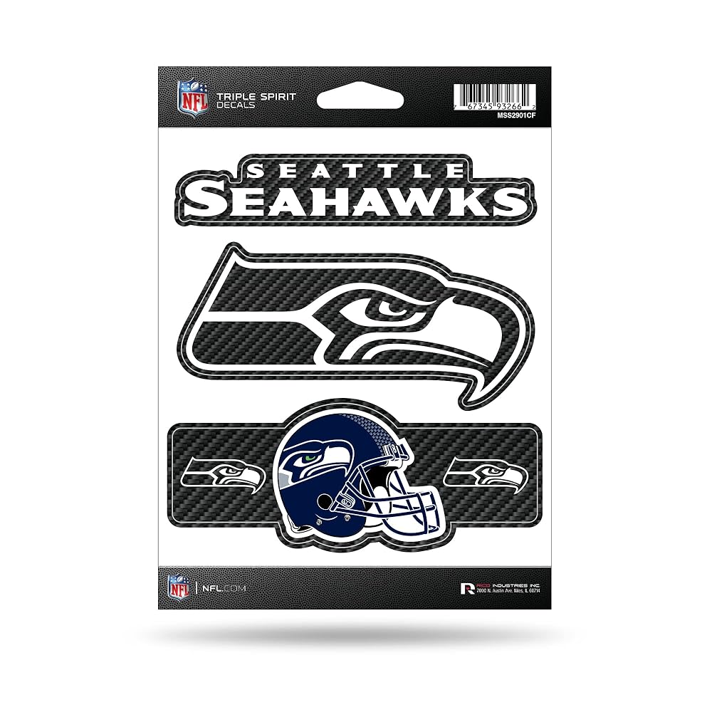 Rico Industries MSS2901CF Seahawks - Carbon Fiber Design - Triple Spirit Stickers, Black, 5 x 7 sheet