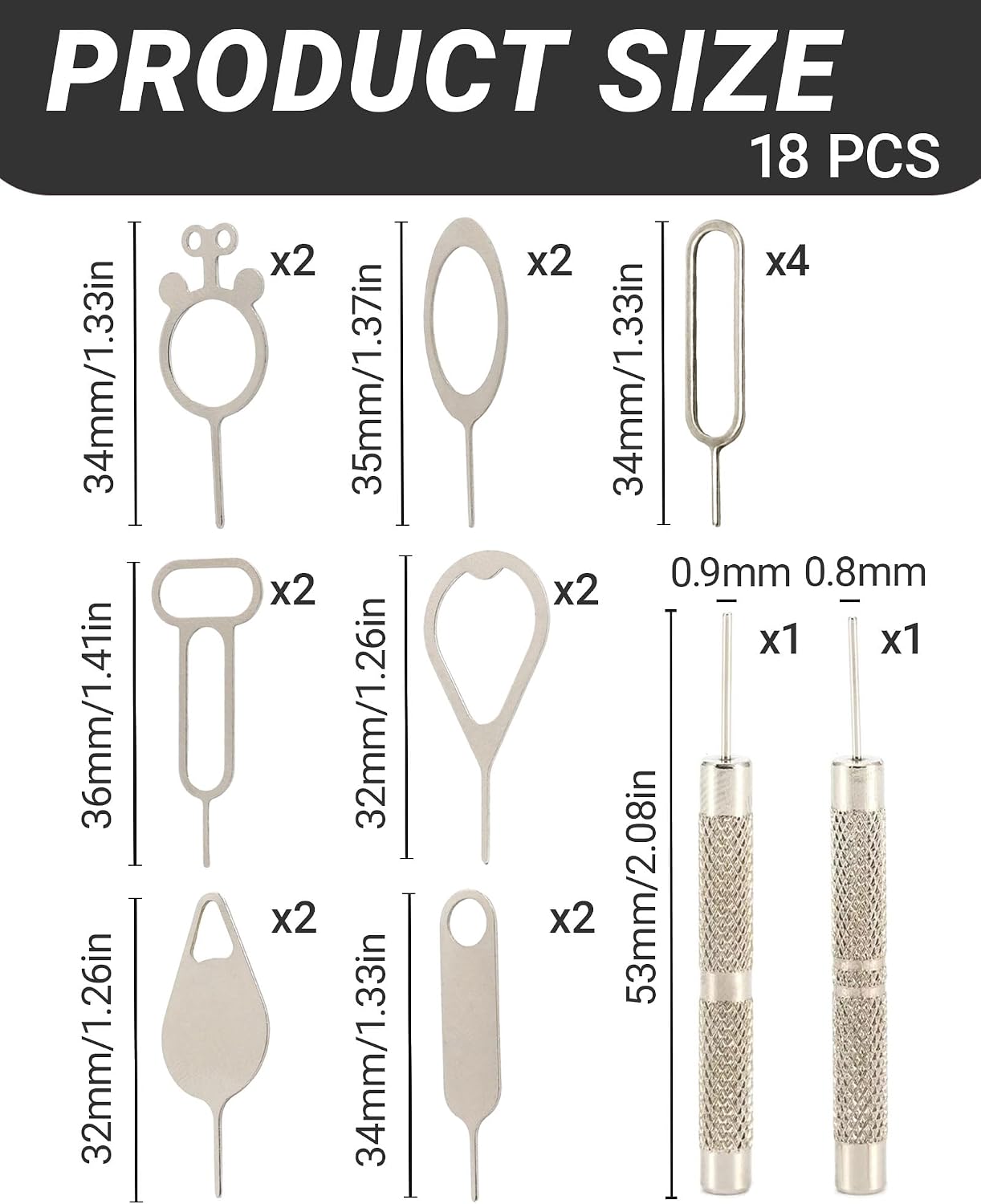 18 Pack SIM Card Ejector Tools Kit, Phone Tray Opener Pin for Easy Removal, SIM Tray Opener Pin Key, Standard Key, Compatible with Most Phones, Tablets and Other Mobile Devices