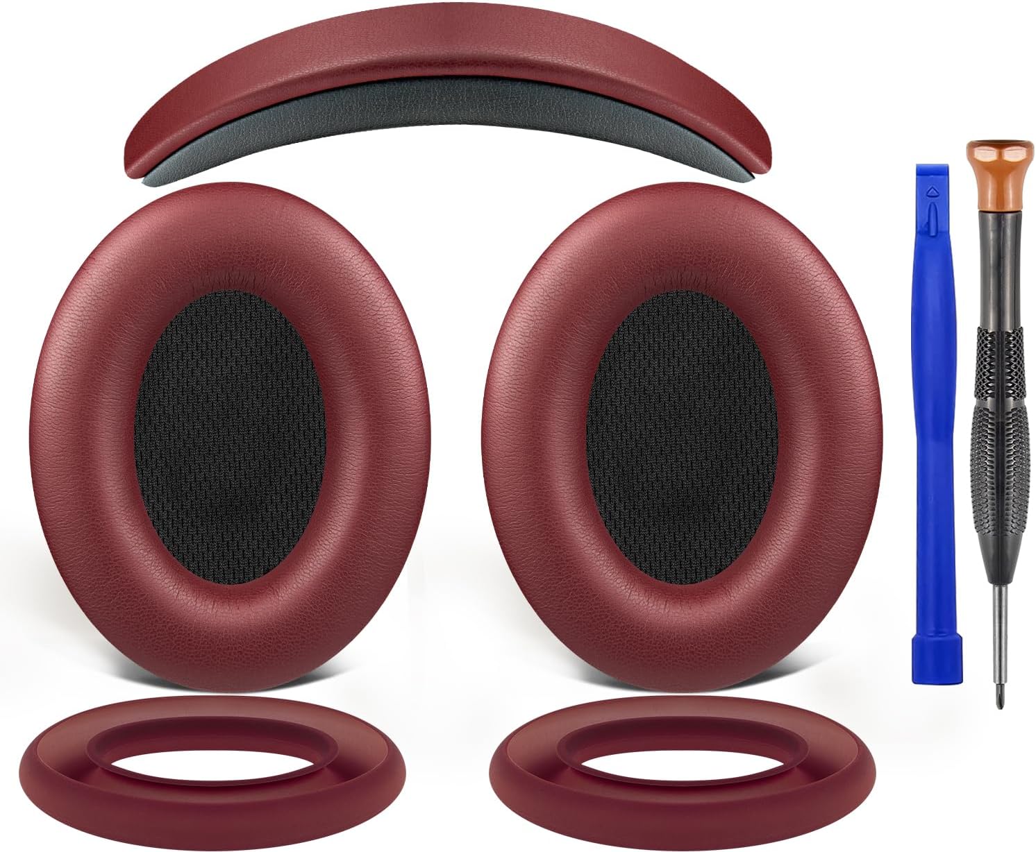 SOULWIT Replacement Kit for Bose QC15/QC2 QuietComfort Headphones, Ear Pads Cushions + Headband + Silicone Earpads Cover Protector - Burgundy