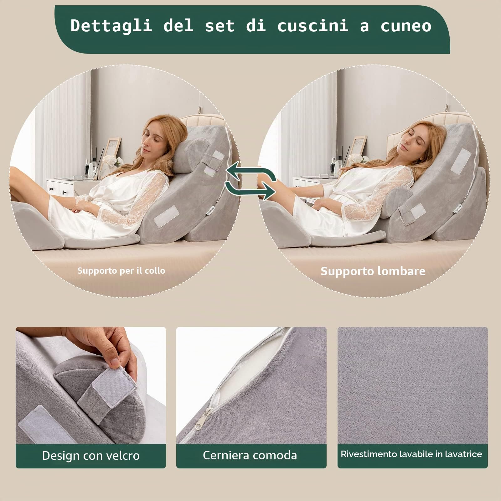 GIANTEX Set di 6 cuscini con zeppa in memory foam, cuscino da lettura con poggiatesta e cuscino gambe rialzate per dopo la chirurgia, gravidanza, sonno laterale