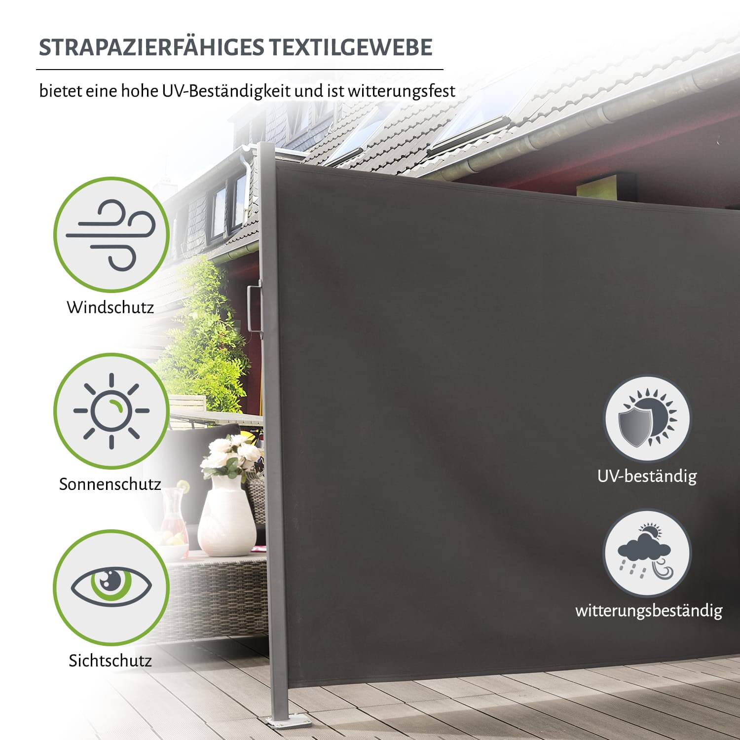 empasa Seitenmarkise 'Slim' Sichtschutz Sonnenschutz Windschutz, Farbe:anthrazit, Größe:160 x 300