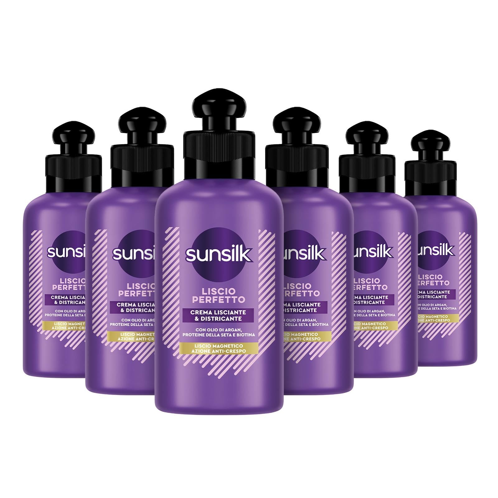 Sunsilk, Crema Districante Liscio Perfetto, Crema per Capelli Lisci a Lungo, Senza Risciacquo, Formula Active Fusion con Olio di Argan, Proteine della Seta e Biotina, 6 Pezzi da 200 ml