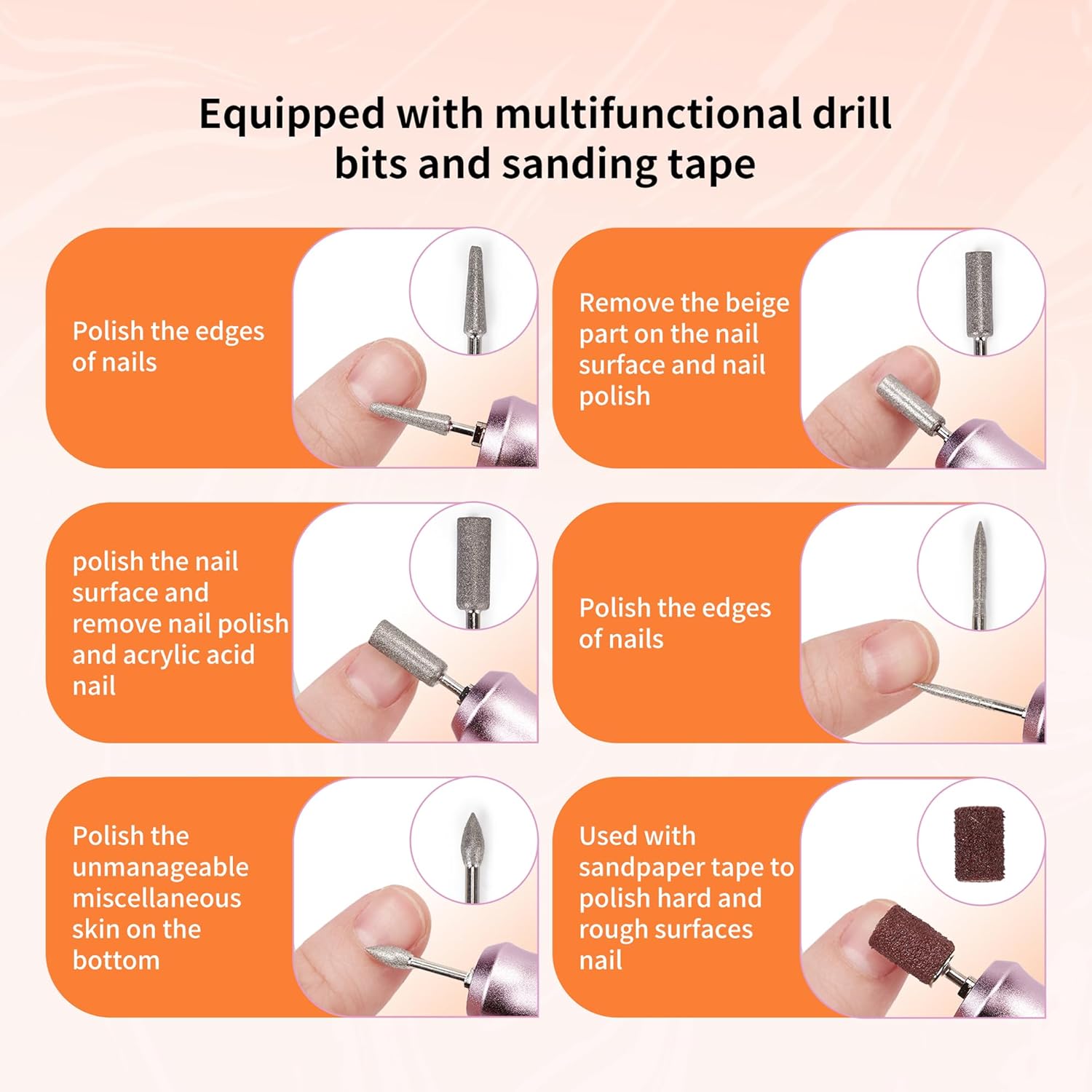 Cordless Electric Nail Drill Professional, Rechargeable Nail File Machine for Acrylic Nails & Gel Polish, Portable Manicure & Salon Nail Kit for Home Use (Pink)