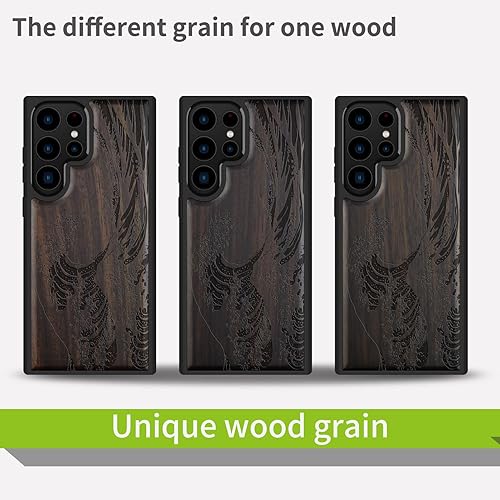 Miniatura 7 de Carveit Funda de madera para Galaxy S22 Ultra madera dura y TPU suave a prueba de golpes, diseño de madera único y elegante, compatible con Samsung