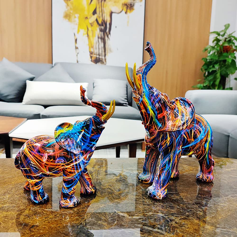 Pittura Graffiti Elefante Scultura Figurina Arte Colorata Statua di Elefante Resina Creativa Statua Animale Decor C