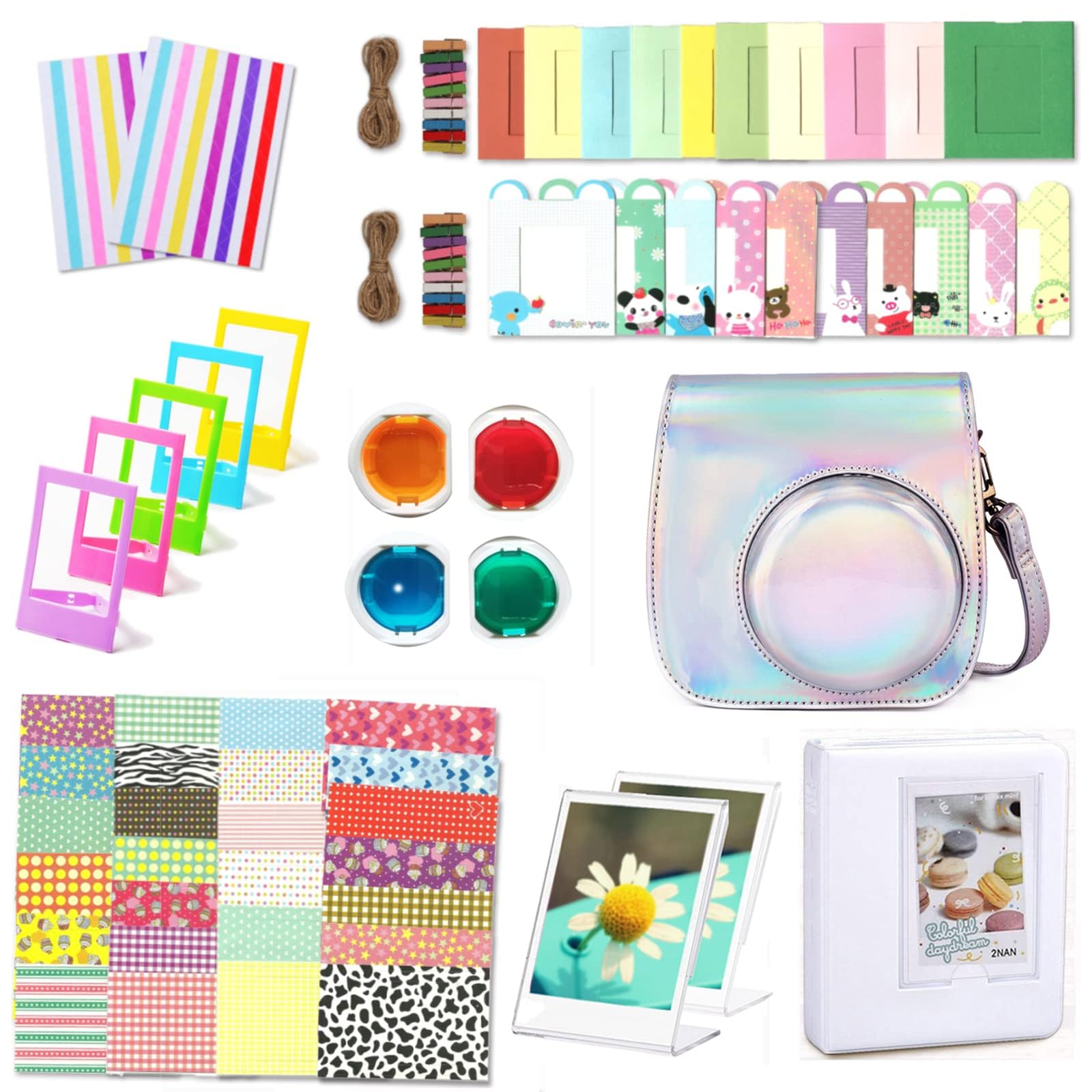 Kit Accessori Per Fotocamera Istantanea Mini 12 - Custodia PU, Album, Adesivi, Filtri E Cornici - Rosa - 2
