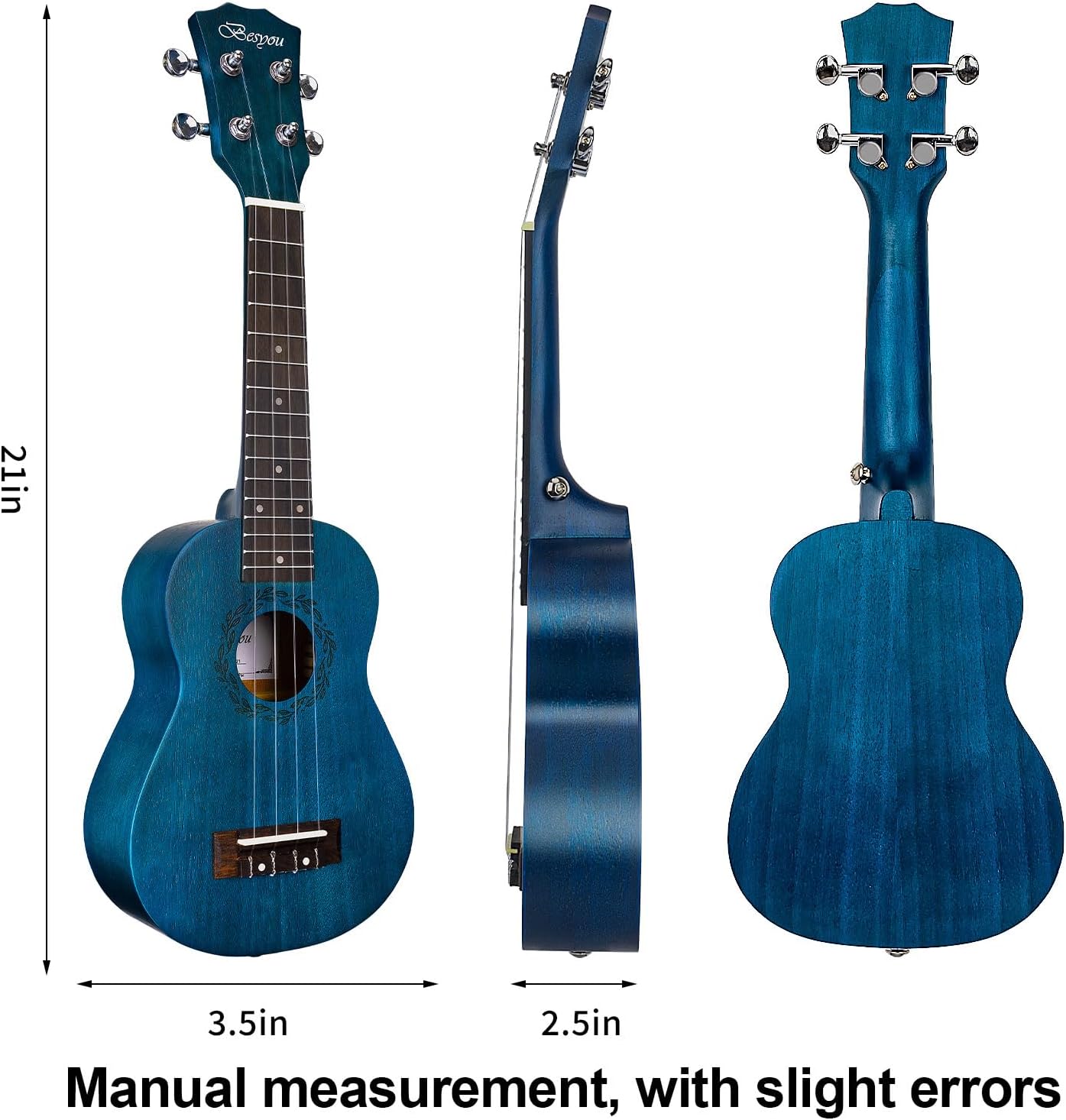21 Inches Ukulele Beginner Kids and Adult Student Travel Wooden Soprano Mahogany Ukelele Kits with Tuner Gig Bag Strap Carbon Nylon String Picks Cloth Gift Choice (Blue)