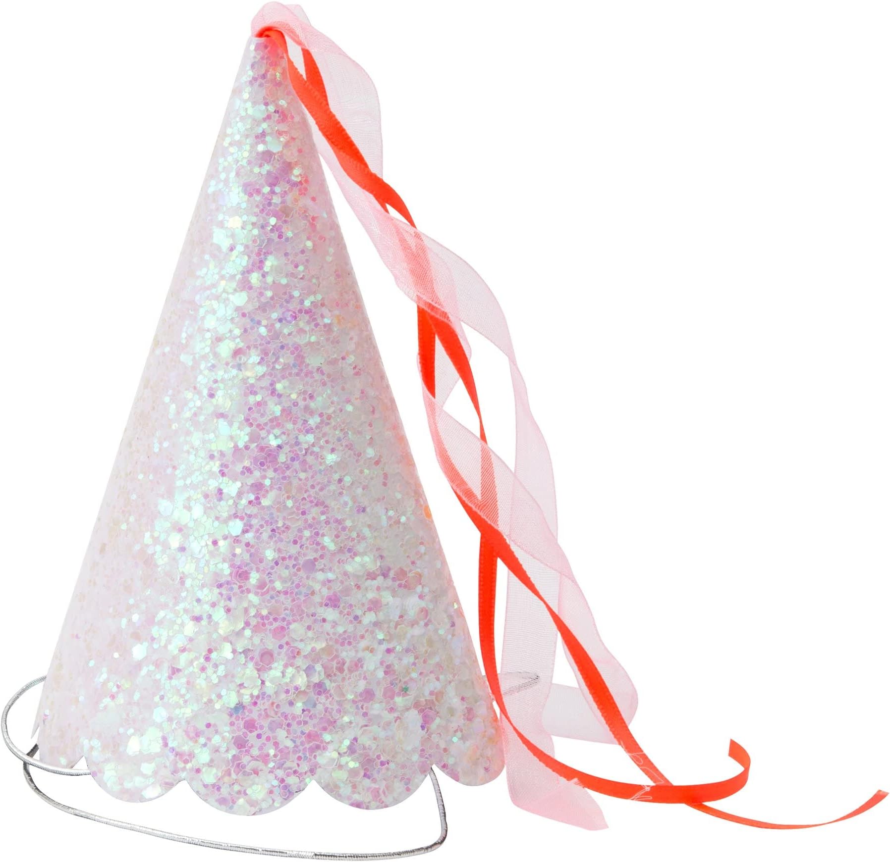 Magical Princess Party Hats - Pack of 8 - Pink & Neon Coral Tassels with Scallop Edge
