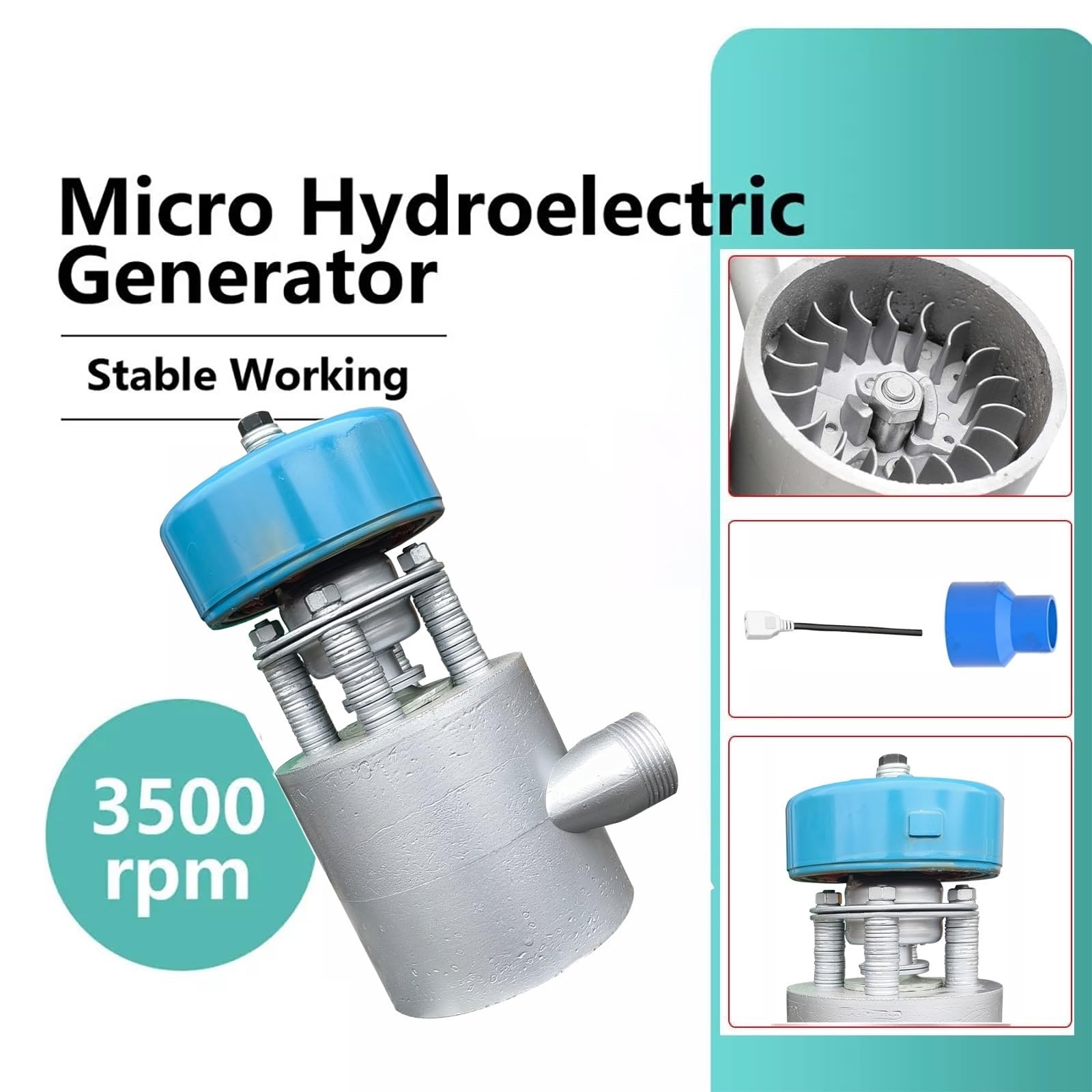 Generador Hidroeléctrico Portátil De 1000 W, 110 V-230 V, 3500 RPM, Minigenerador Hidroeléctrico Adecuado para Iluminación Doméstica Y Uso En Exteriores