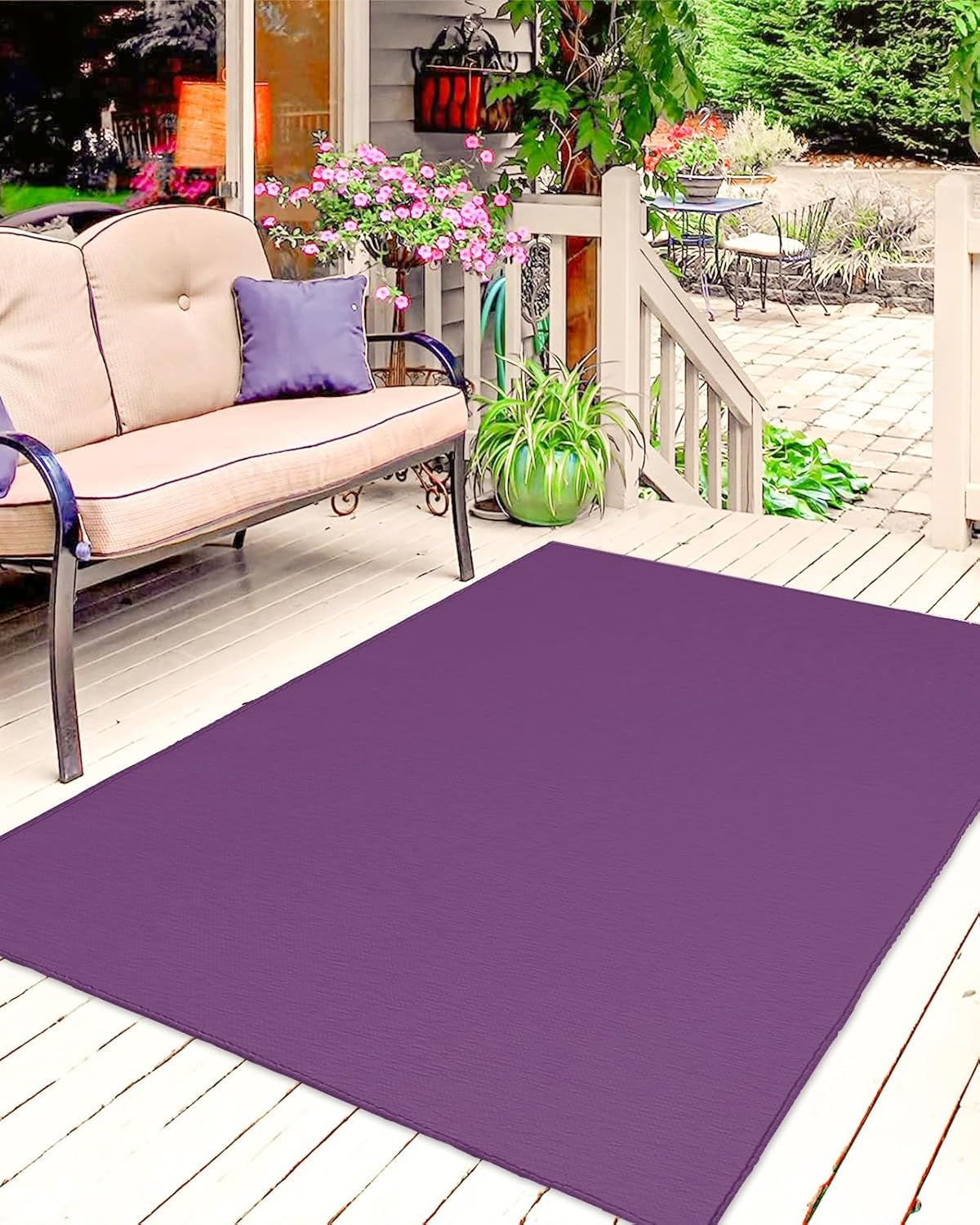 Waterproof Outdoor Rug 6x9 Ft Large Area Rug Purple Lavender Indoor Outdoor Carpet Reversible Outdoor Rugs Mats for Patio Camping,RV,Front Door, Solid Outside Decor
