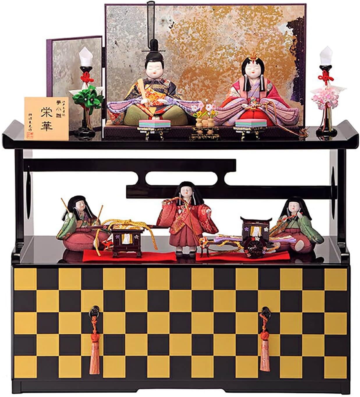 雛人形 ガラスケース入り オルゴール付き 電気付 専用段ボール 三人官