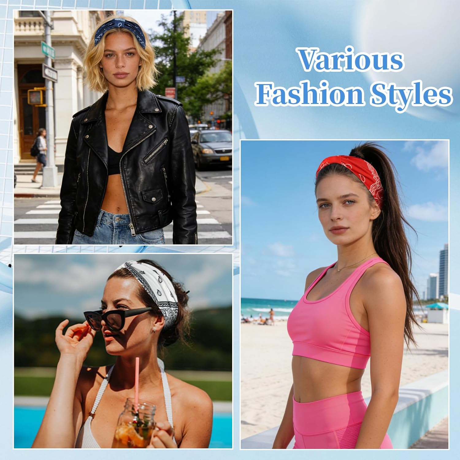 YARIEW Hairband - Wide Bandana Headbands for Women, 6pcs Stretch Knotted Headband, Boho Style Head Bands, Non-Slip Yoga Workout Hair Accessories for Women Girls thumbnail