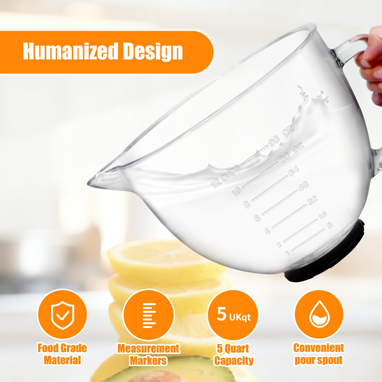 Boles de Batido de Cristal Compatibles con las Batidoras de pie Kitchen Aid de 4,5 Y 5 Cuartos, Permiten Colocarlos en el Microondas Y el Frigorífico