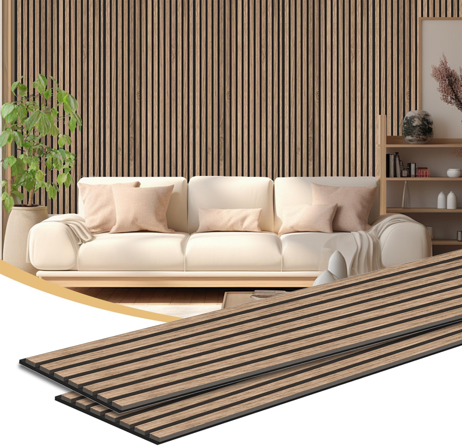 Wood Slat Panels for Wall 2-Piece 92.5"×11" Acoustic Panels for Interior Wall Decor 3D Fluted Sound Absorbing Panel - Natural Walnut