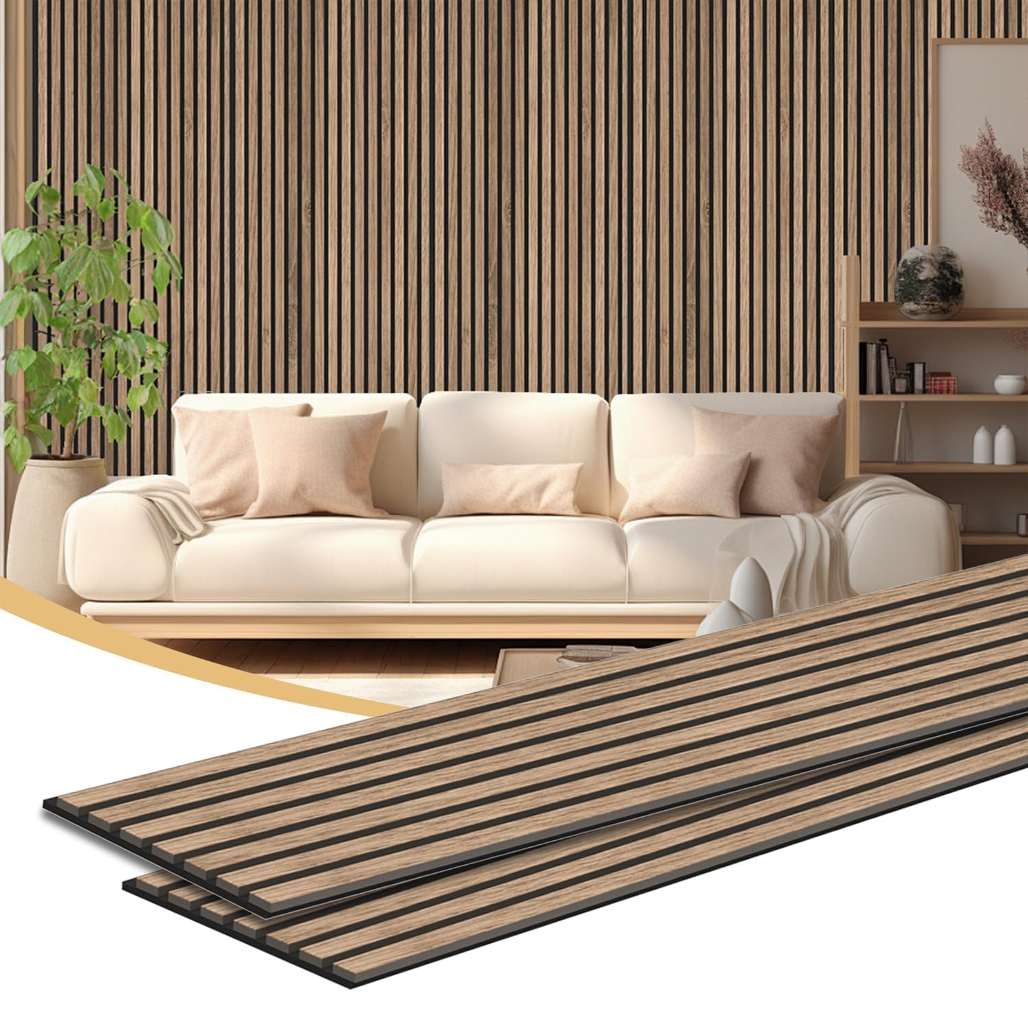 Wood Slat Panels for Wall 2-Piece 92.5"×11" Acoustic Panels for Interior Wall Decor 3D Fluted Sound Absorbing Panel - Natural Walnut