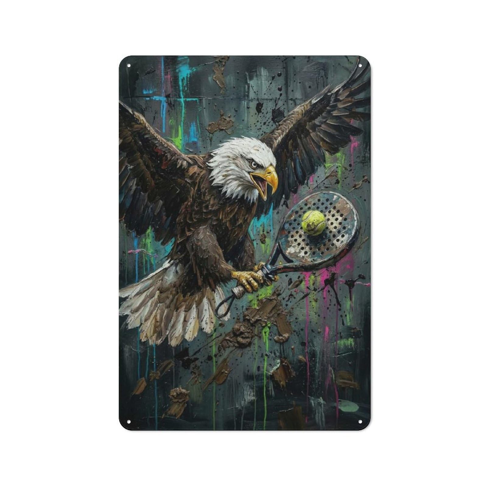 Junmoney Style-23 Eagle With Padel Racket Art Rustic Metal Sign 30X20cm For Café Or Home Bar, Suited To Home Bar Enthusiasts, For Retro Home Interiors