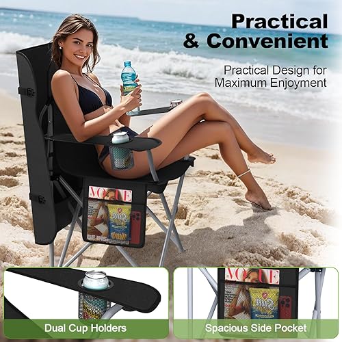 Miniatura 8 de Silla de camping portátil con dosel, silla plegable con toldo, silla Oxford 600D duradera para camping, playa, picnic, pesca y deportes