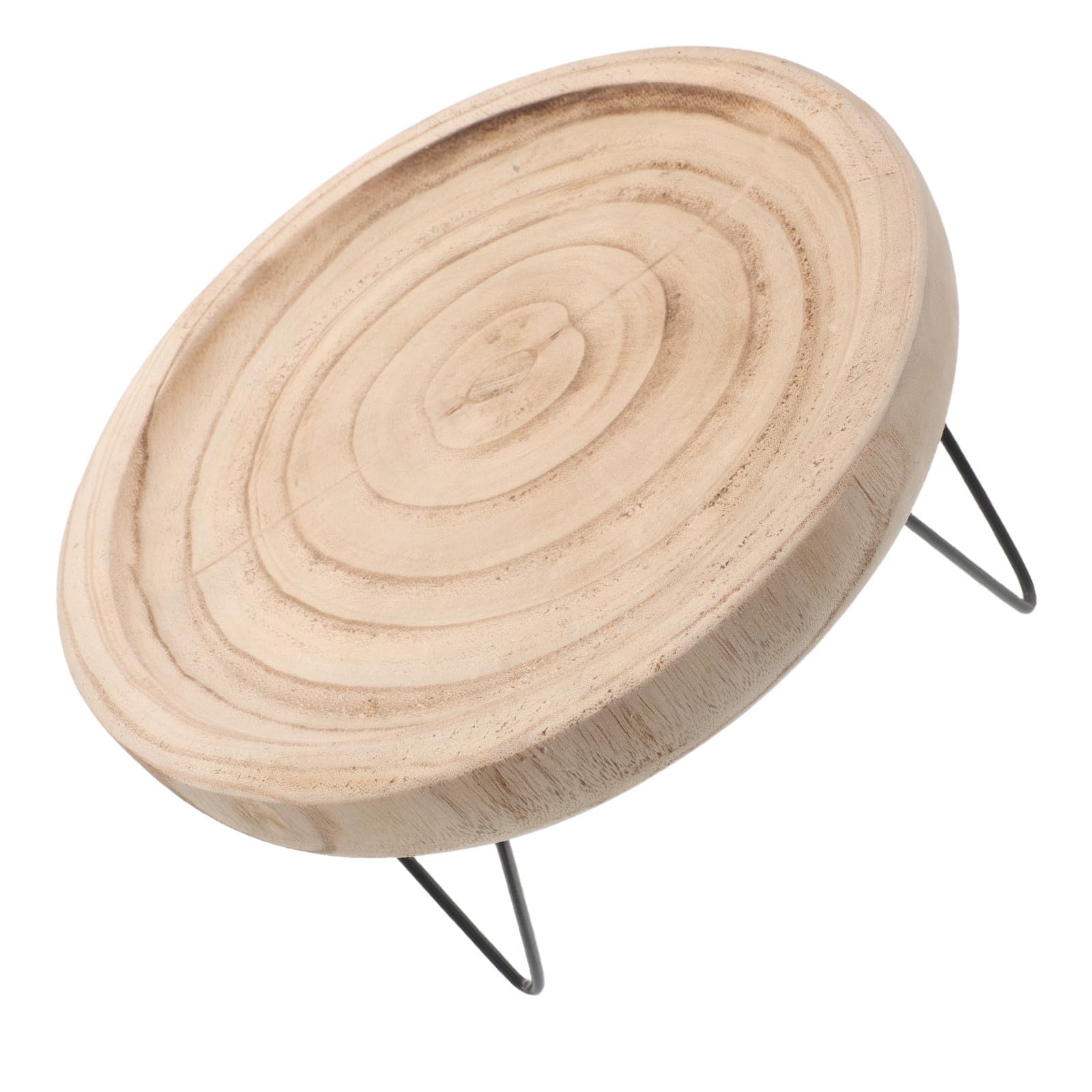 Bandeja redonda de madera beige Uonlytech con acabado vintage sofisticado