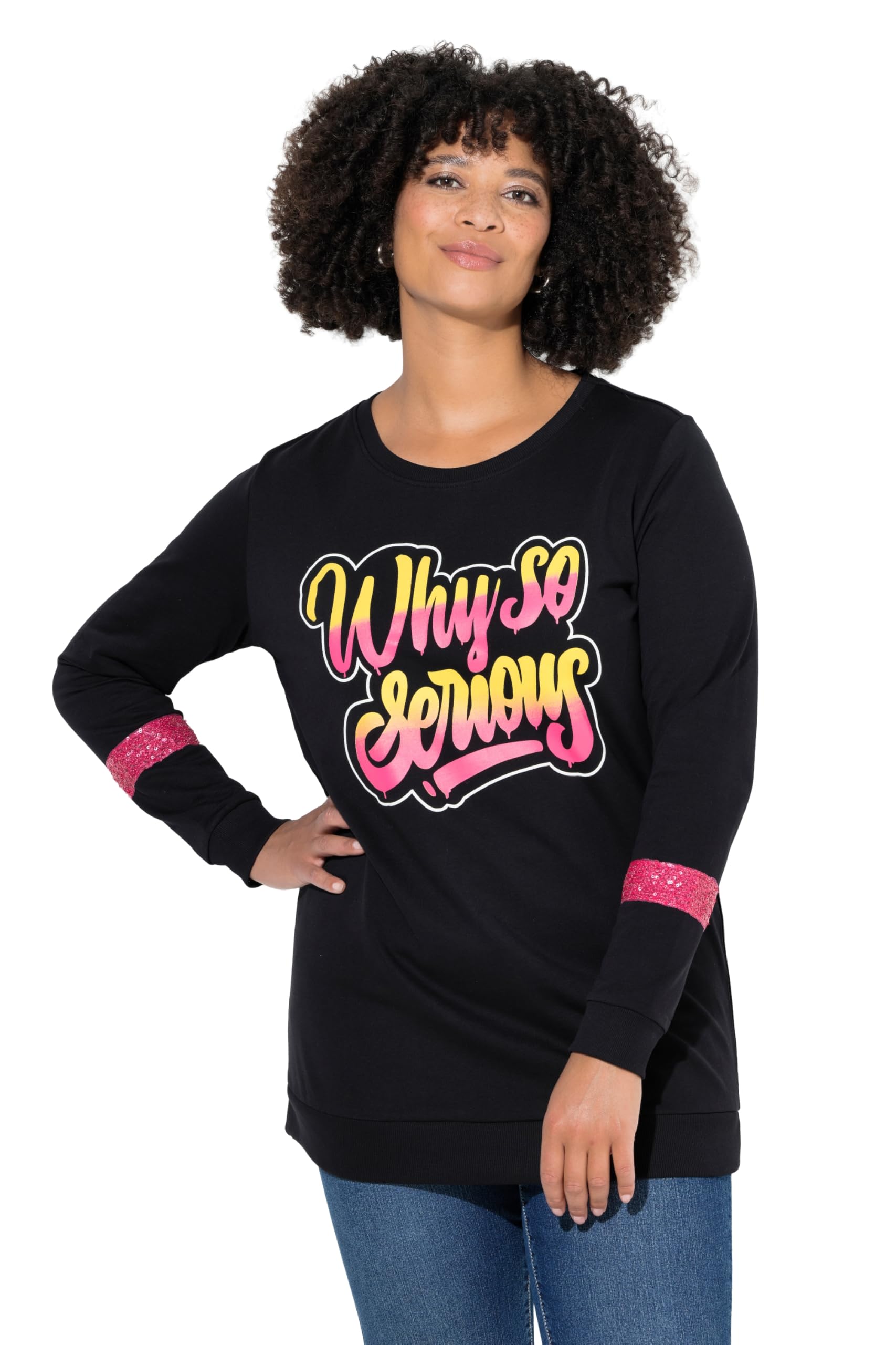 Angel of Style Damen große Größen Übergrößen Plus Size Sweatshirt, Schriftzug, Langarm mit Paillettenstreifen 845764