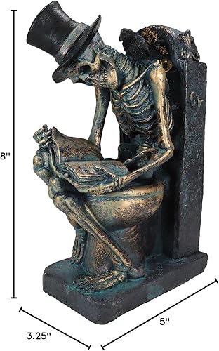 Miniatura 10 de Ebros Gift Eternal Afterlife Esqueleto estreñido con sombrero de copa y cuervo sentado en el inodoro RIP cementerio mientras lees estatuilla de