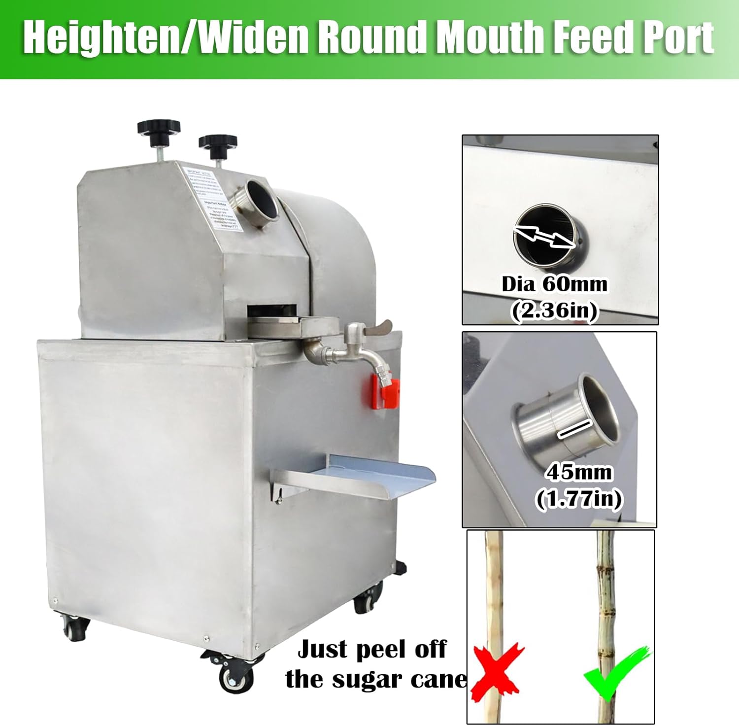 INTBUYING Vertical Electric Sugarcane Juicer, Three Rollers Sugarcane Press Machine, Stainless Steel Sugar Cane Juicer Extractor, Juice Centrifugal Squeezer 110V 1500W 660lb/h