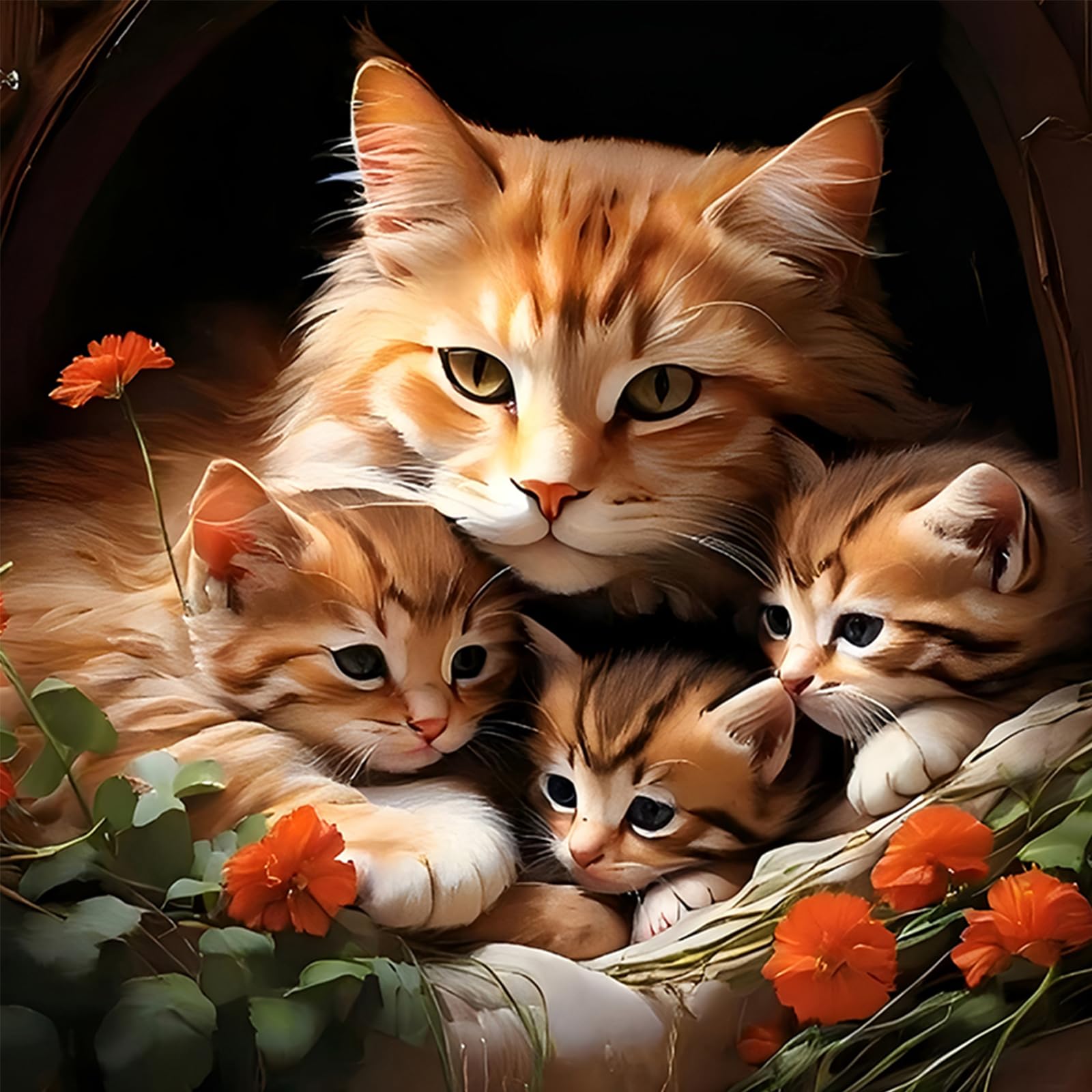 Poetrydraw Cat Full Diy 5D Round Drill Diamond Art Painting Gem Art For Adults/Beginners Gift Idea Home Wall Decor Diamond Art Paintings Picture Arts Craft 15.75 X15.75 In
