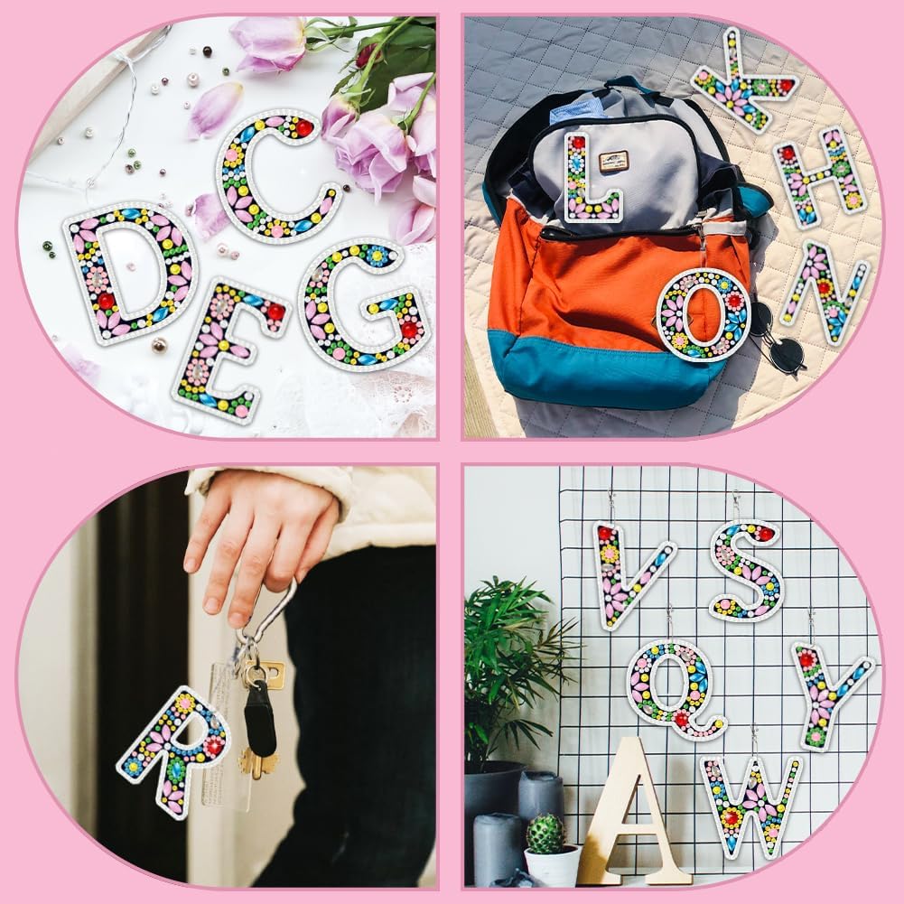 beinkmake 26pcs Letter Diamond Painting Key Chain Letters Diamond Art Keychain Kits Mini Pendant for Beginners Wallets School Bags Keys Decor Colorful