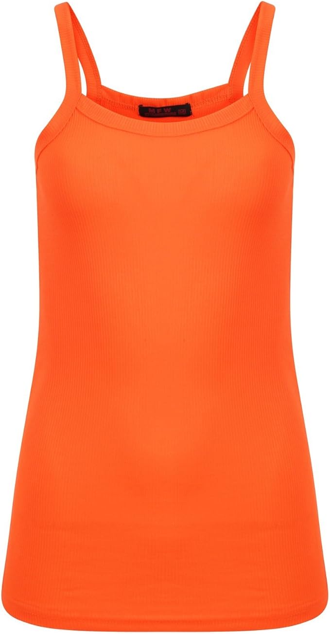 Womens Neon Colour Rib Vest Strap Vest Top Ladies Strappy Cami Running