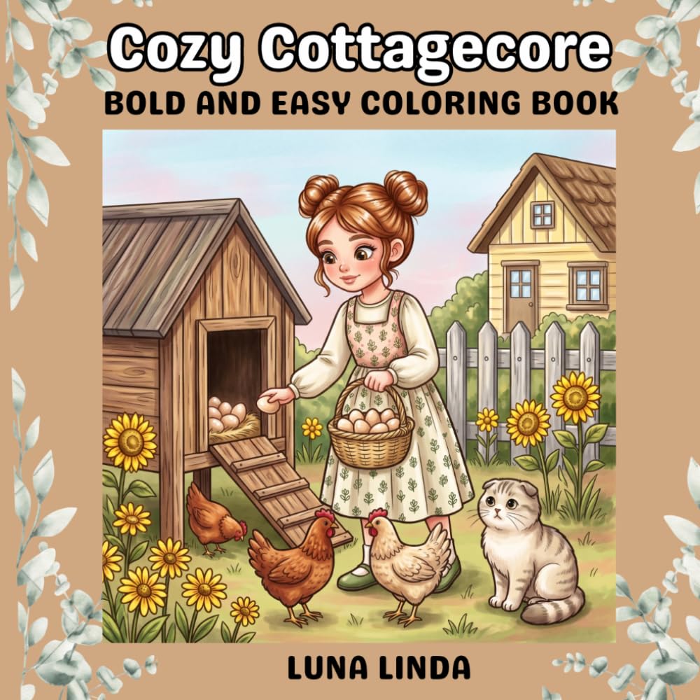 Cozy Cottagecore: Bold and Easy Coloring Book for Adults (Luna Linda Bold and Easy Collection)
