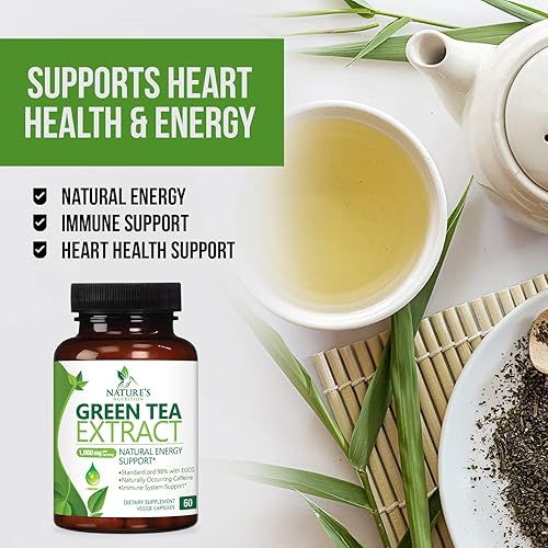 Miniatura 3 de Extracto de té verde 98 EGCG estandarizado  3 veces de fuerza para energía natural  Auxiliar cardíaco con polifenoles  cafeína suave fabricado en