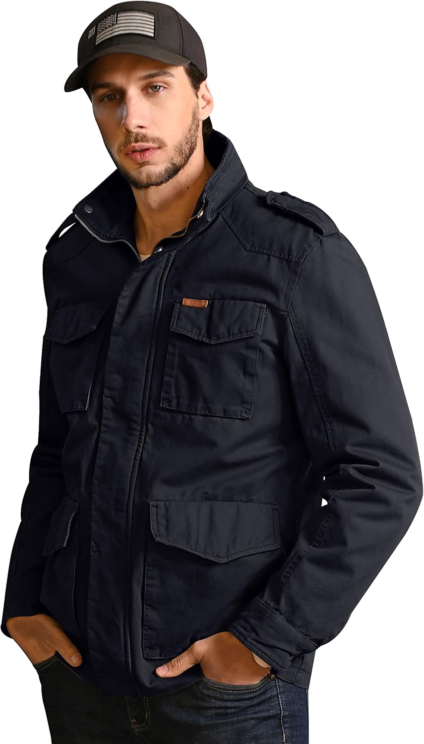 WenVen Men's Lightweight Military Style Jacket Twill Cotton Windbreaker - Image 4