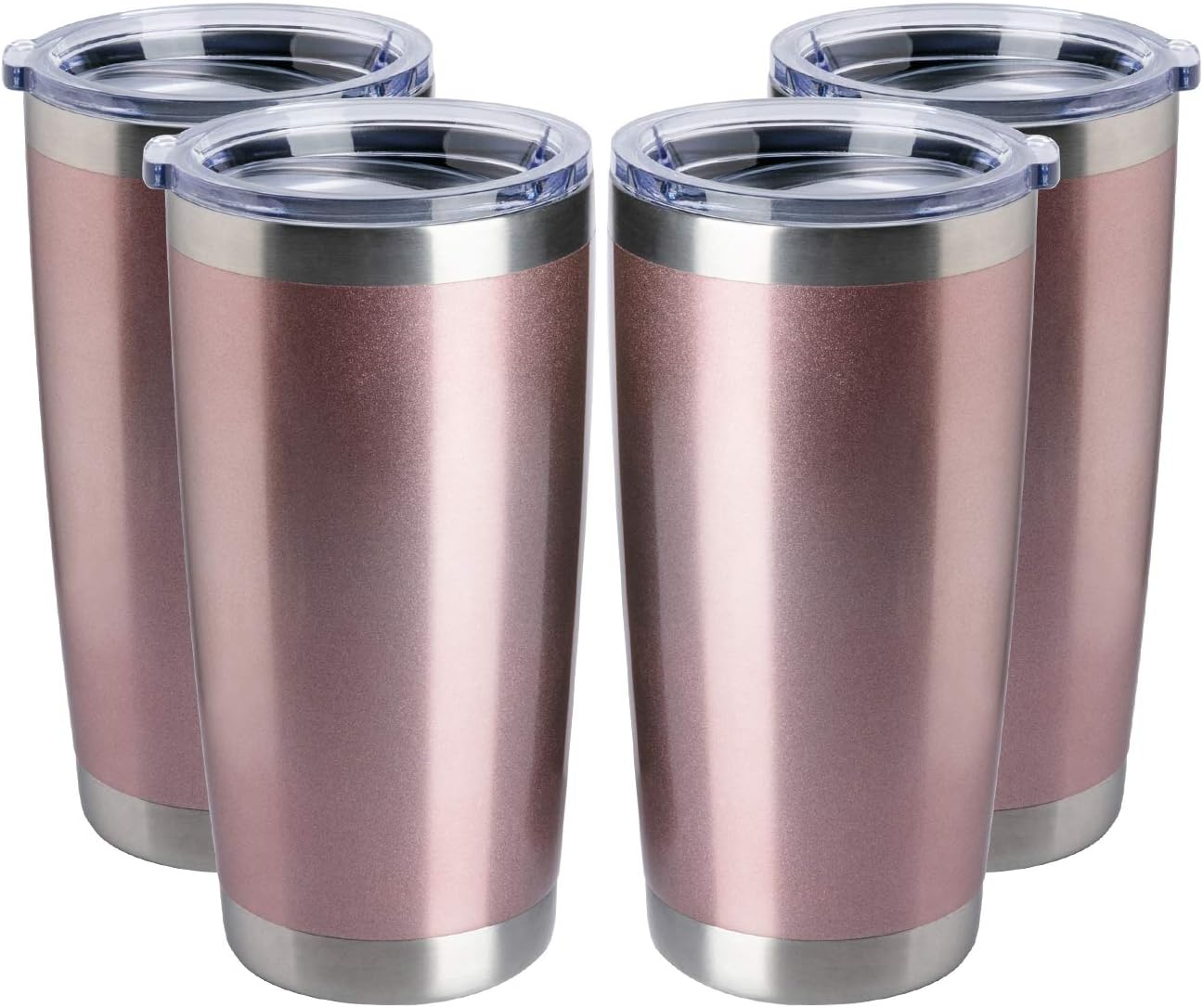 TDYDDYU 4 Pack 20 OZ Double Wall Stainless Steel Vacuum Insulated Tumbler Coffee Travel Mug with Lid, Durable Powder Coated Insulated Coffee Cup for Cold & Hot Drinks (Rose Gold, 4 Pack)