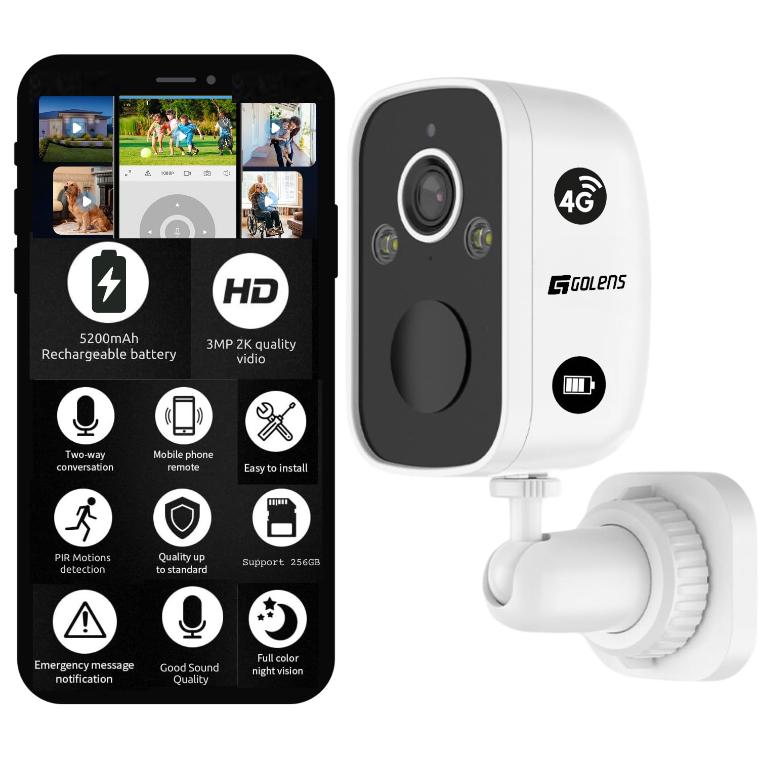 Golens 4G 2K 5200mAh Rechargeable Battery CCTV Camera for Home Outdoor Waterproof | 2-Way Audio | Colored Night Vision | Motion Detection | Sound and Light Alarm | 4G Camera No Router Required (B0DFCRV8YV) Amazon Price History, Amazon Price Tracker