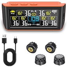Tire Pressure Monitoring System for RV, Large Screen 4-Sensor TPMS & 6 Alarm Modes, Solar & Type-C Charging, 3-in-1 Chip,0-87PSI for RV/Trailer/Truck,Orange