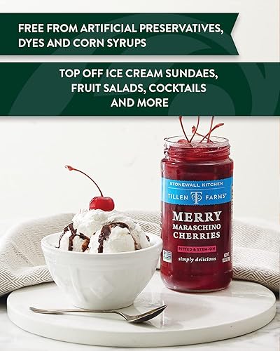 Miniatura 2 de Tillen Farms Cerezas gourmet de marrasquino, sin hueso y tallo, certificadas sin OMG, ideales para helados, 13.5 onzas