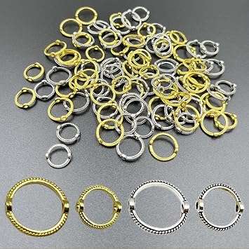 100Pcs Double Hole Round Bead Frames Links Connectors for Beading 2 Sizes Gold Silver Circle Bead Frame for Jewelry Making Earrings Necklaces Bracelets DIY