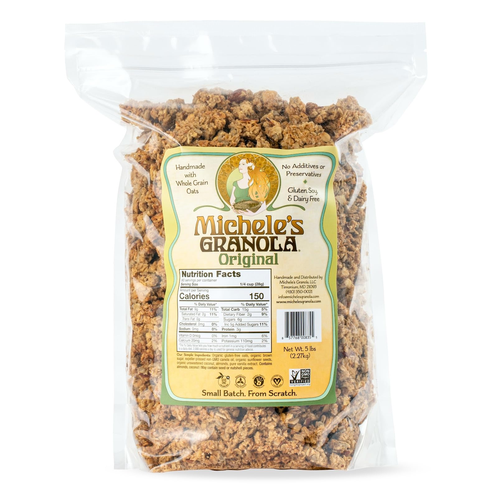 Michele's Granola Original, Handmade, Whole Grain, Vegan, Gluten-Free & Non-GMO, 80oz Resealable Bulk Bag