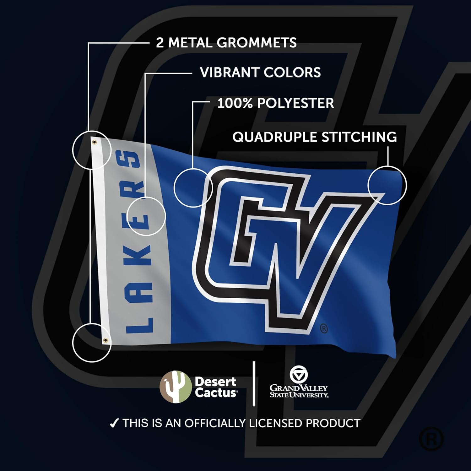 Desert Cactus Grand Valley State University Flag GVSU Lakers Flags Banners 100% Polyester Indoor Outdoor 3x5 (Team Name) - Image 4