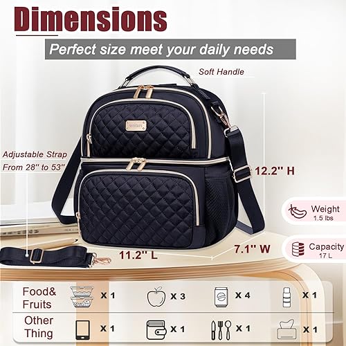 Miniatura 4 de Weitars Lonchera para mujer, lonchera de doble compartimento para mujer, bolsa de almuerzo para el trabajo, lonchera grande aislada a prueba de
