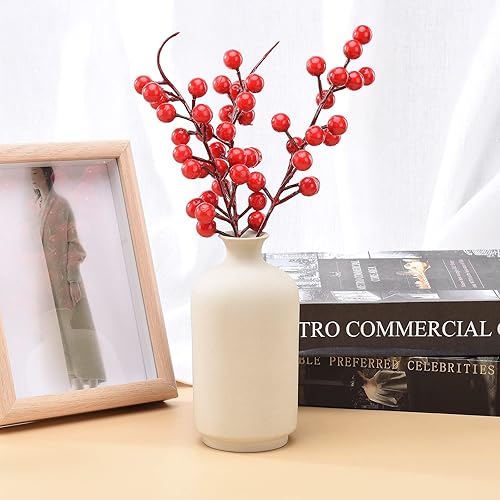 Miniatura 9 de 30 piezas de bayas rojas de acebo para árbol de Navidad, bayas rojas, ramas de acebo de Navidad para decoración de árbol de Navidad, manualidades,