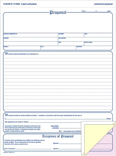 Vista 3 de Adams Contractor's Proposal Forms, 8.5 x 11.44 Inch, 3-Part, Carbonless, 50-Pack, White, Canary and Pink (NC3819)