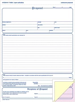 Adams Contractor's Proposal Forms, 8.5 x 11.44 Inch, 3-Part, Carbonless, 50-Pack, White, Canary and Pink (NC3819)