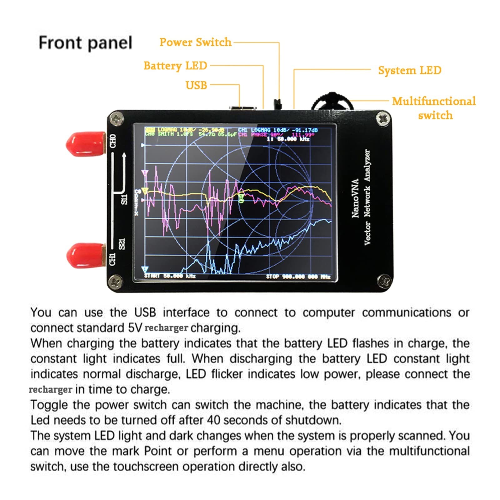 Analizator sieci wektorowej 50 KHz-900 MHz fale stojące krótkofalówka MF HF VHF UHF analizator antenowy cyfrowy Nano VNA Tester,Narzędzia mechaniczne