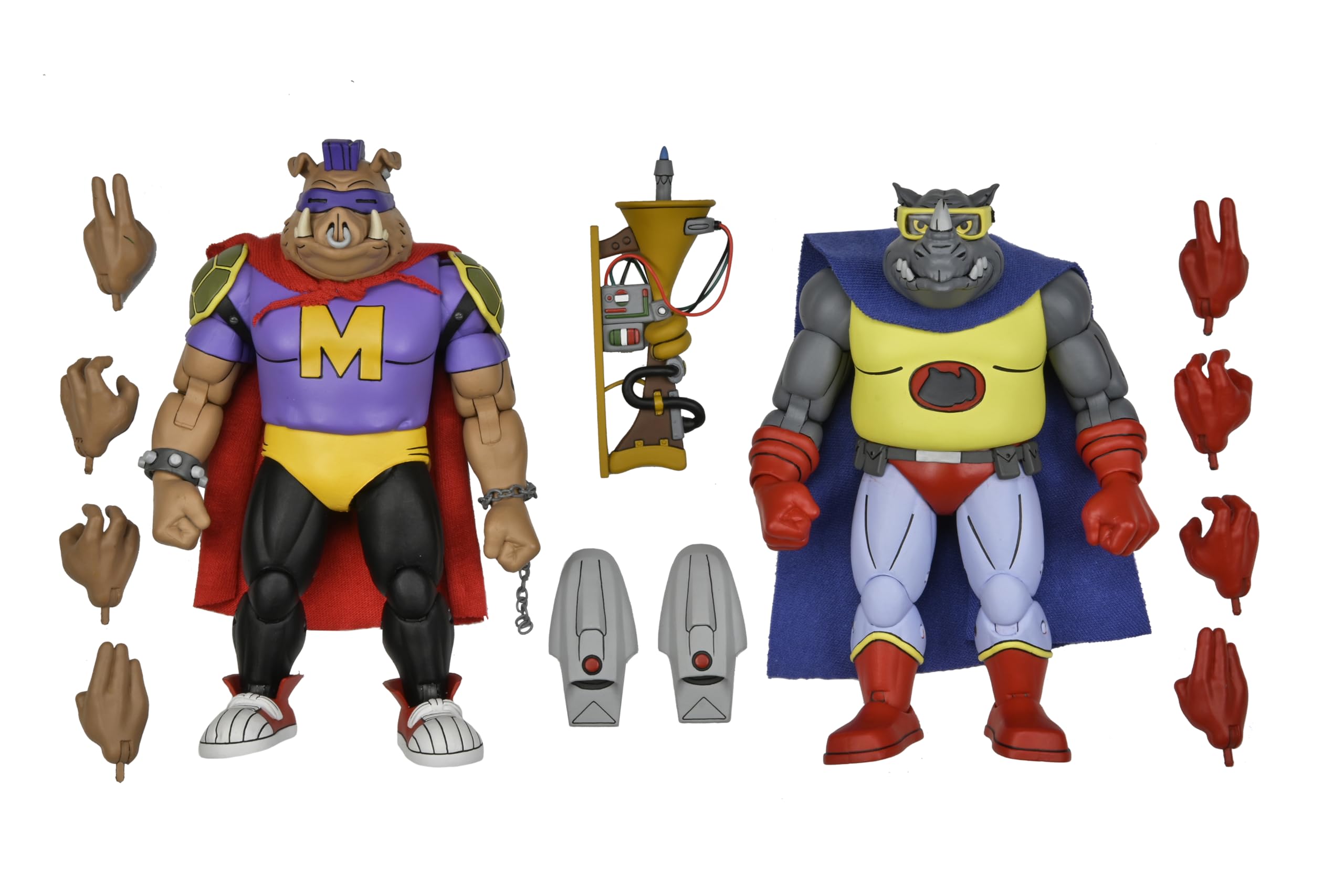 NECA Teenage Mutant Ninja Turtles (1987 Cartoon) - 7" Action Figures - Rhino-Man & Mighty Hog 2-Pack